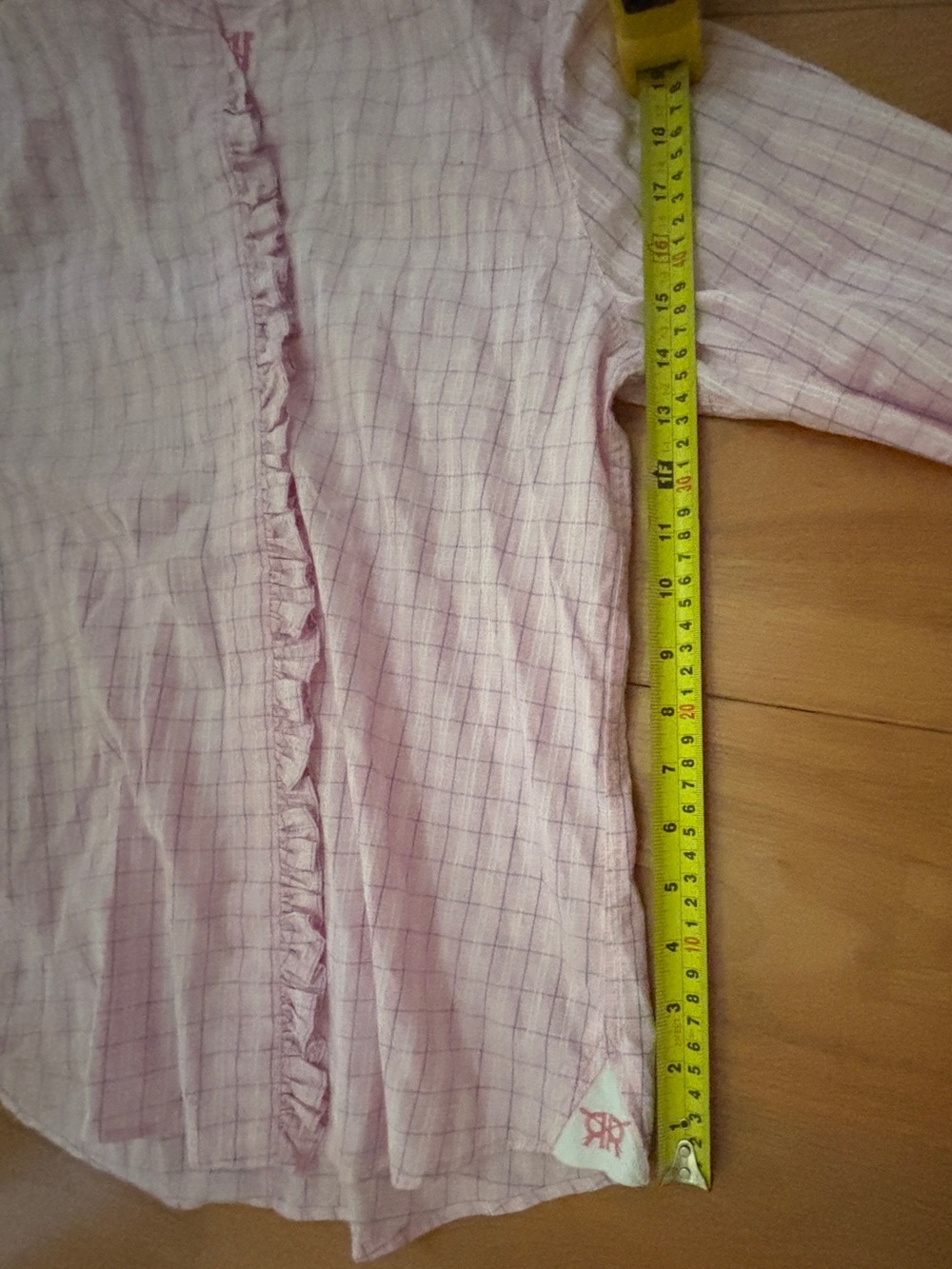 Pink, White, & Blue Plaid 100% Cotton Button-Down Shirt with Ruffle Detail ~ Med - Picture 5 of 15